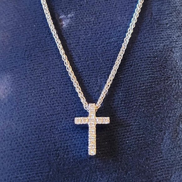 Tiffany 18k White Gold and Diamond Cross Necklace - Picture 2 of 7